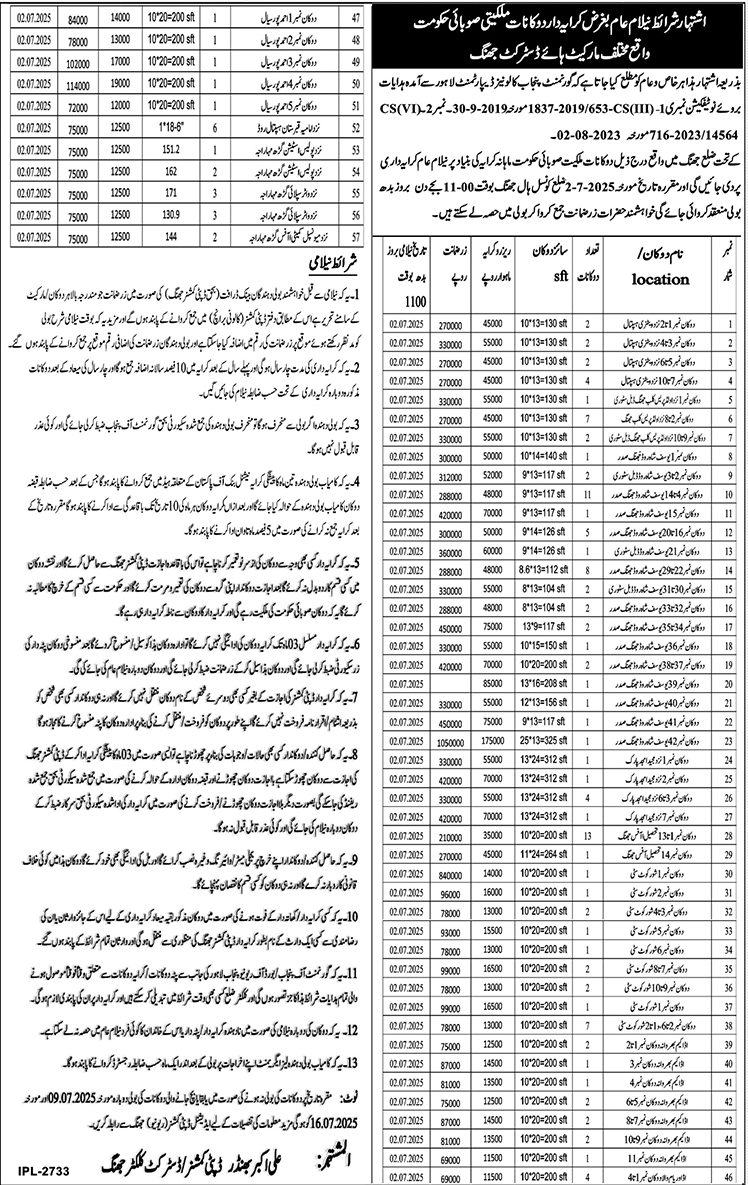 Colonies Department Lahore Tender Notice